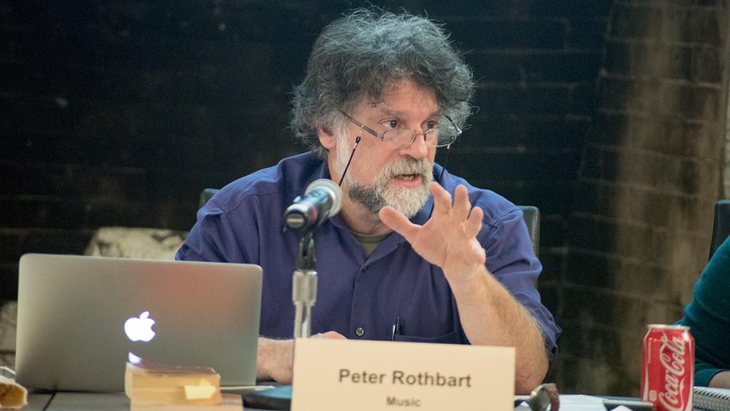 Peter Rothbart, chair of Faculty Council, speaks at the Nov. 10 Faculty Council meeting. Rothbart has received criticism for Faculty Councils decision to release the results of the faculty vote of no confidence to President Tom Rochon and the Board of Trustees before the rest of the campus community.