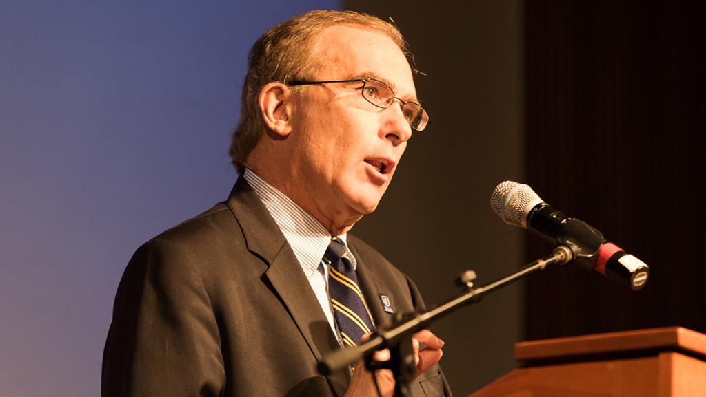  Tom Rochon speaks during the Family Weekend Presidential Address Nov. 7 in Emerson Suites. 