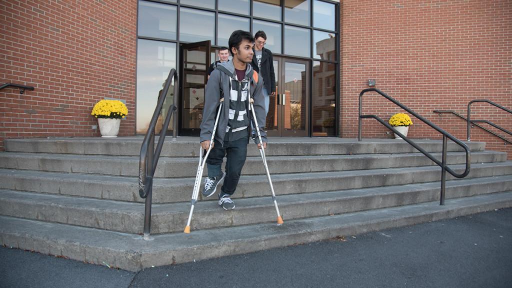Senior Suba Chakraborty was born with a disability causing his leg to stop growth after his thigh. Chakraborty said the campus is a challenge for him to navigate.