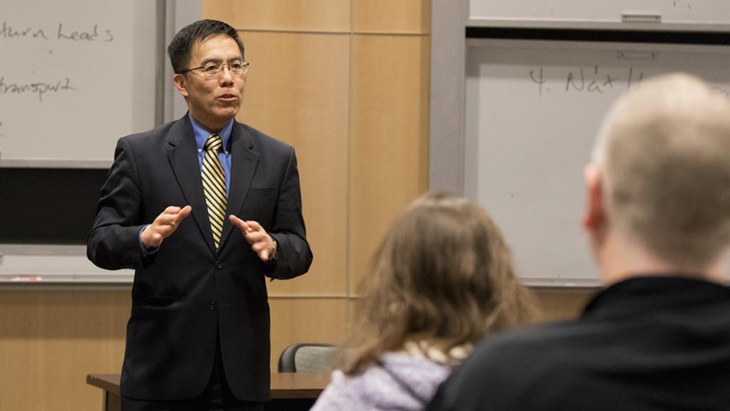 Vincent Wang, associate dean of the School of Arts and Sciences and professor in the Department of Political Science at the University of Richmond, visited the college Dec. 10