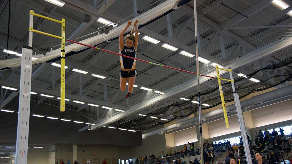 Junior pole vaulter Katherine Pitman competes Feb. 6 during the Bomber Invitational & Multi. She won the national title and broke the national record May 26. 