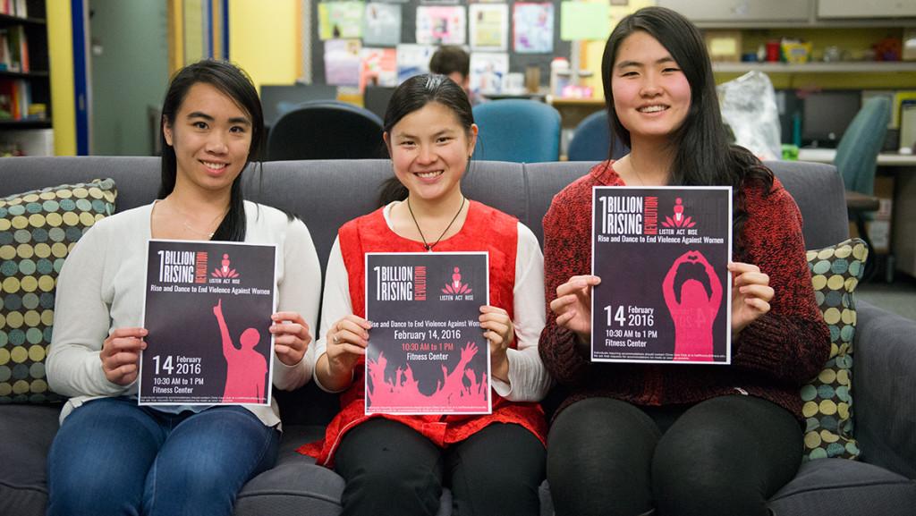 From left, juniors Melissa Lai and Zihui Adams and sophomore Monica Chen helped organized Ithaca College’s One Billion Rising event.