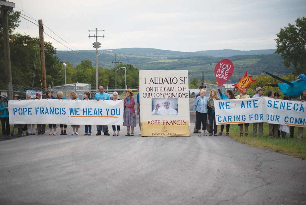 Members of the Ithaca Catholic Workers protest the gas storage under Seneca Lake in September 2015. Tommy Battistelli/The Ithacan