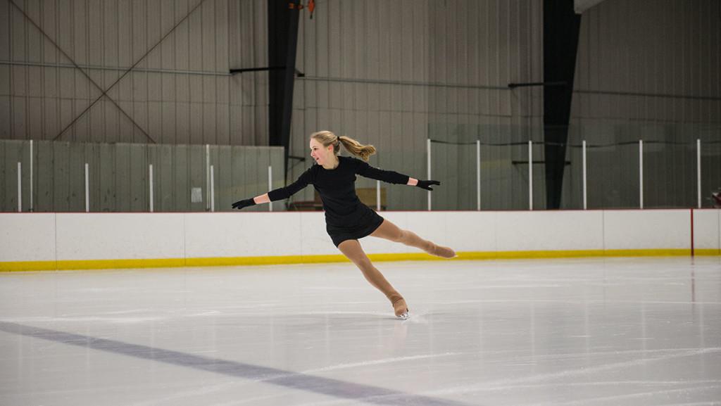Sophomore Samantha Brown skates along the ice during a practice Feb. 29 at The Rink in Lansing, New York. Brown will be competing at the 2016 Geneseo Intercollegiate Competition this spring.