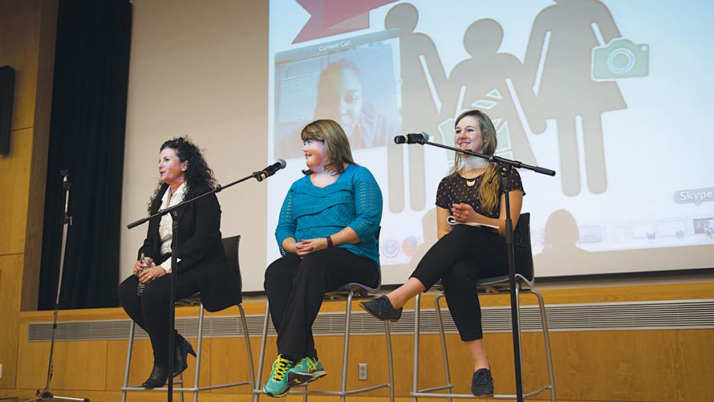 From left, Cindi Berger 83, assistant professor Chrissy Guest and Allison Usavage 11 discuss issues of representation of women in the media during the Roy H. Park School of Communications Women in Media Panel on March 8, one of the events during the Park Schools Women in Media Month.