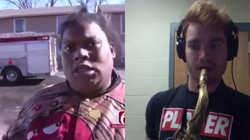 Senior Dan Felix, left, recently posted a video of him playing the saxophone to another viral video, which currently has about 78,000 views.