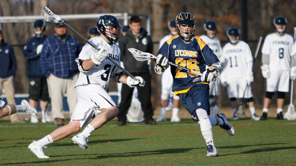 Junior Winston Wenham, who transferred to Ithaca College from Syracuse University for the spring semester, plays in the men’s lacrosse game March 1 in Higgins Stadium.