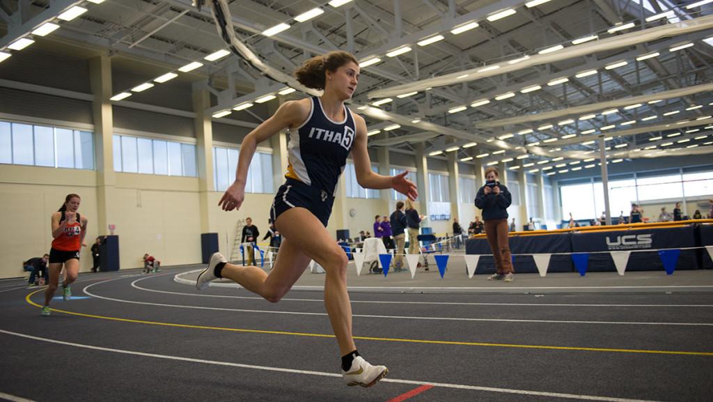Senior Eliza Dewart runs during the New York State Collegiate Track Conference Championships during the 2015–2016 indoor season.