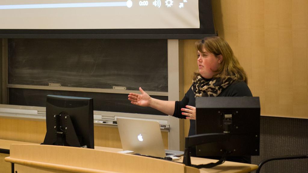 Chrissy Guest, assistant professor of media arts, sciences and studies, teaches the Media for Social Responsibility minicourse in Textor Hall as a part of Ithaca College’s first Women in Media Month.
