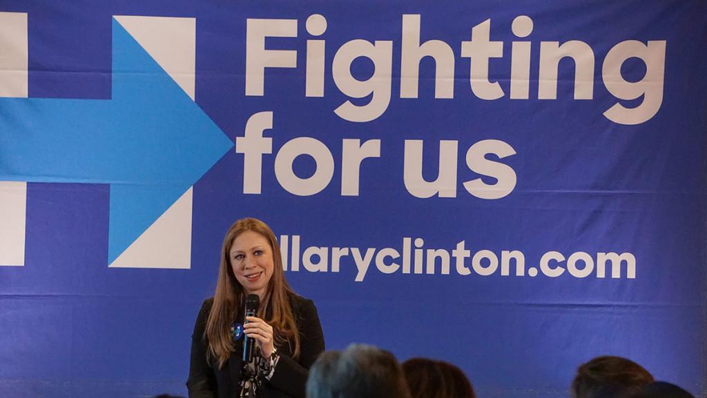 Chelsea Clinton, daughter of presidential candidate Hillary Clinton and former President Bill Clinton, speaks at a campaign stop for her mother April 18 at Coltivare restaurant as part of a Get out the Vote event.