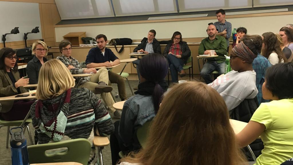 Over 50 Ithaca College faculty members and students gathered April 14 in Job 160 for a teach-in about working conditions for part-time and full-time contingent faculty at the college, as well as the movement to join the union, which part-time faculty are a part of.