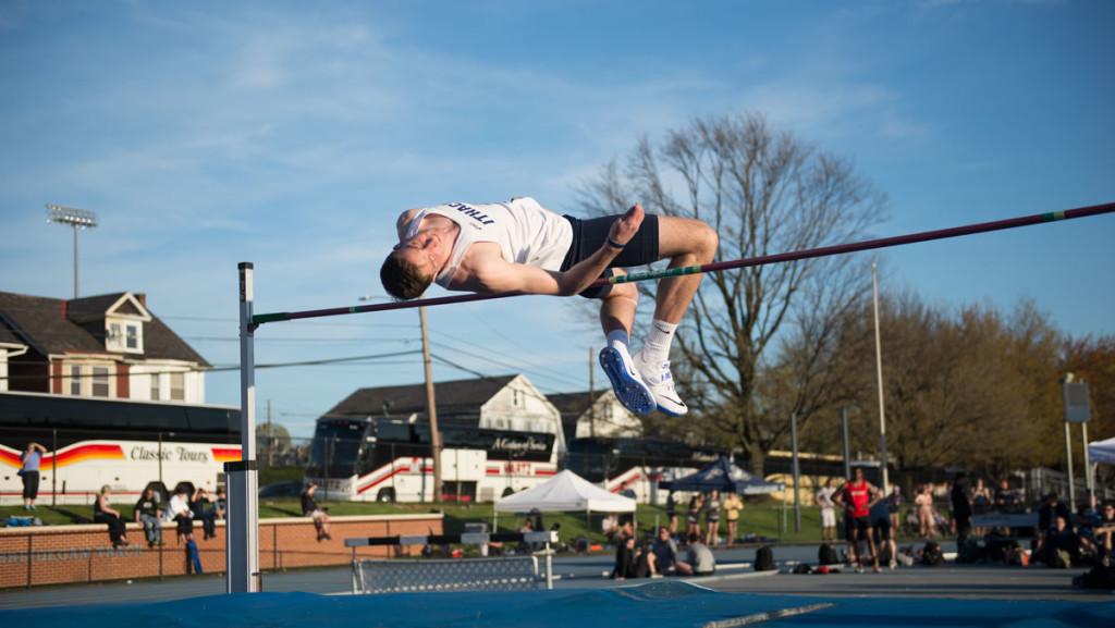Senior Andrew Brandt competes in the high jump. He placed second with a jump of 2.03-meters, which qualified him for the Eastern College Athletic Championships. 