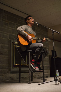 JR Aquino performs on April 21 in Klingenstein Lounge.  Jade Cardichon/The Ithacan