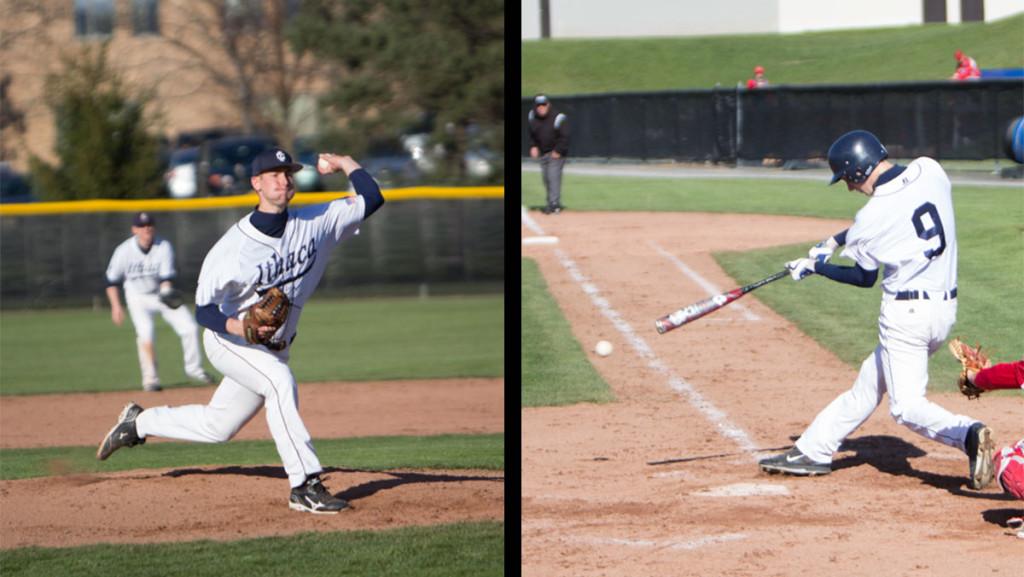 On left, senior left-handed pitcher Benji Parkes is 4–3 on the season with 44 strikeouts. On right, freshman left-handed batter Sam Little has a .306 batting average so far this season.