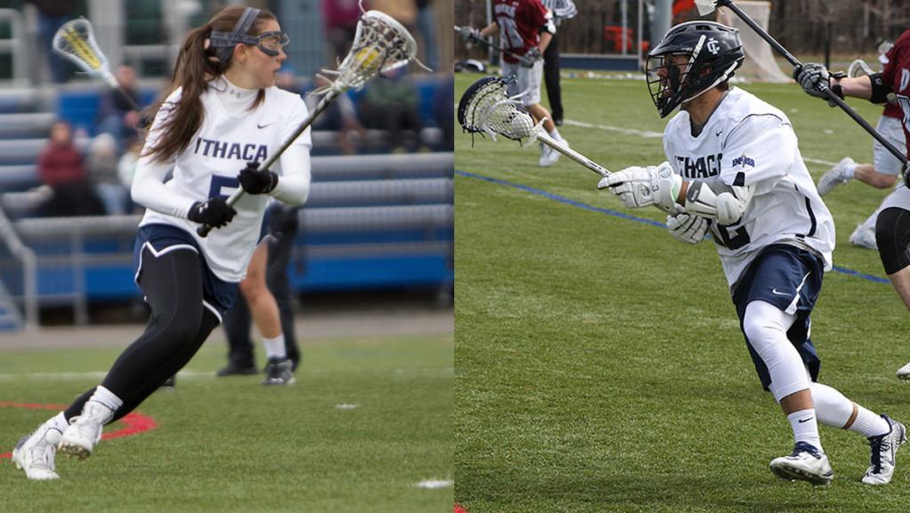 On left, freshman Allison Panara scored one goal in a win against William Smith College. On right, junior John Januszkiewicz had six points against Stevens Institute of Technology.