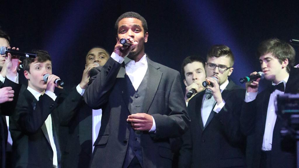 Senior Dquan Tyson performs with Ithacapella for the last time at their Block Four concert held April 22. 