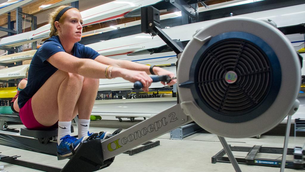 Senior Emily Morley practices at the Robert B. Tallman Rowing Center at the Cayuga Inlet on Feb. 15. She will compete at the Rio de Janeiro Olympic games on Aug. 5–21. 
