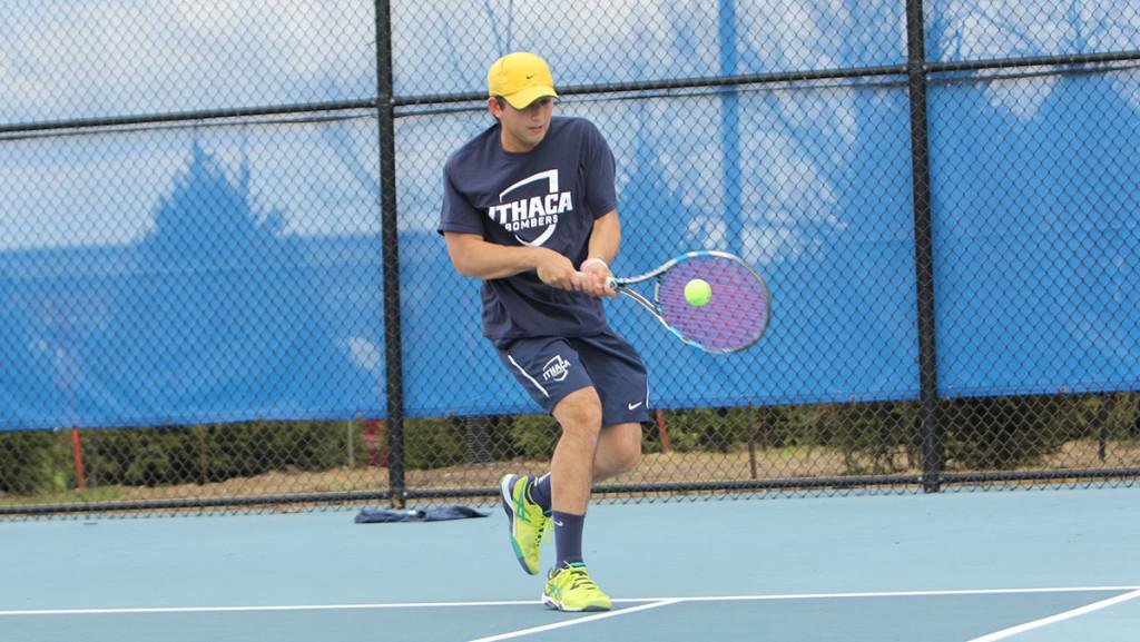 Senior Chris Hayes plays April 30 against Elmira College on the Wheeler Tennis Courts. 