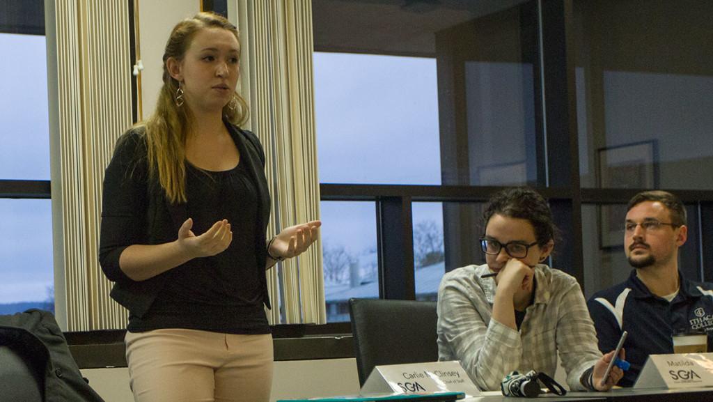The 2016–2017 Student Government Association Senate, chaired by sophomore Carlie McClinsey, urges the Presidential Search Committee to create an open search for the next president of Ithaca College. 