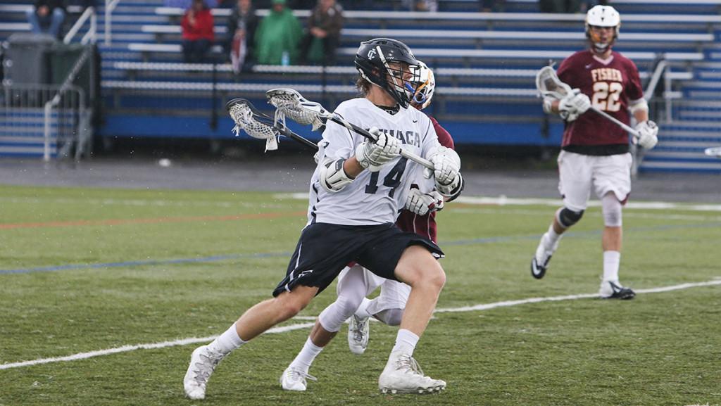 Junior attackman Jack Shumway plays in the Empire 8 semifinal game May 4 in Higgins Stadium. 