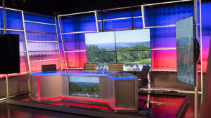 The studio's LED lights allow for countless color combinations for ICTV's television shows. It will also double for educational purposes.