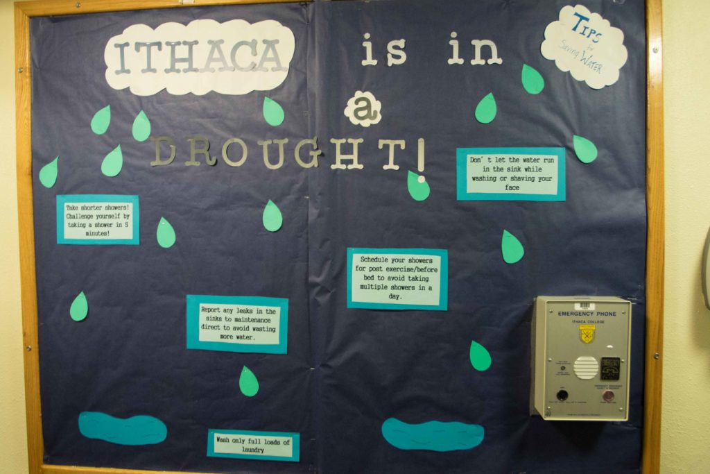 A bulletin board in Terrace 4 informs residents about the drought Aug. 31. 