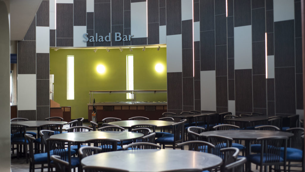The Terrace Dining Hall at Ithaca College celebrated its 50th birthday this year with a new look, which features upgraded interior decor, food stations and floor space. 