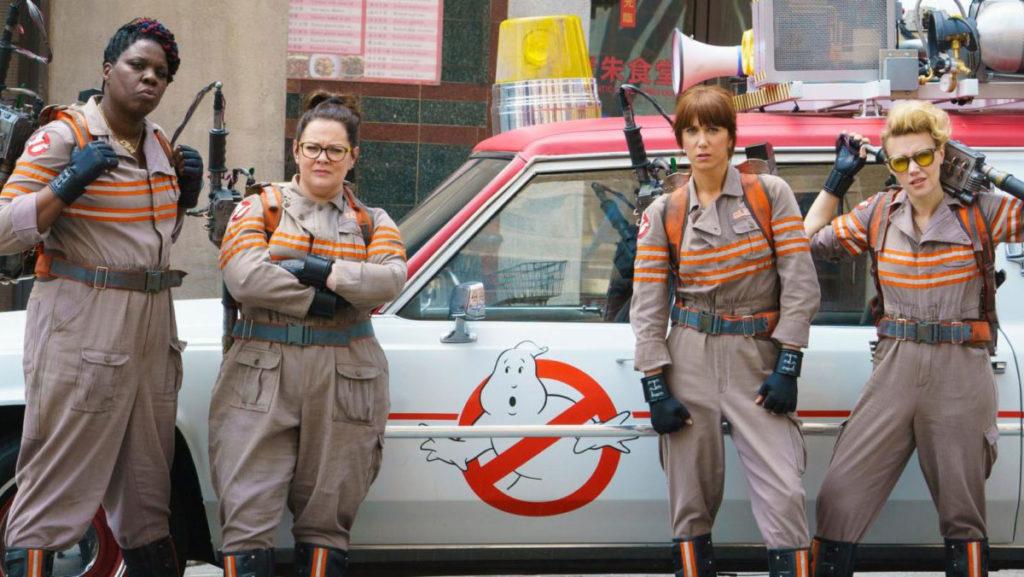 Erin Gilbert (Kristen Wiig), Patty Tolan (Leslie Jones), Jillian Holtzmann (Kate McKinnon) and Abby Yates (Melissa McCarthy) unite, complete with uniforms, to fight off Manhattans ghosts in this satirical remake of the 1986 original Ghostbusters. 