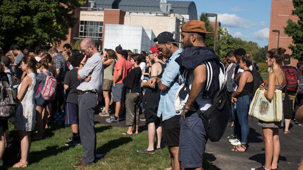 Over 200 members of the Ithaca College campus community gathered Aug. 29 for a vigil honoring Anthony Nazaire, the Ithaca College sophomore who died in a stabbing on Cornell Universitys campus Aug. 28.