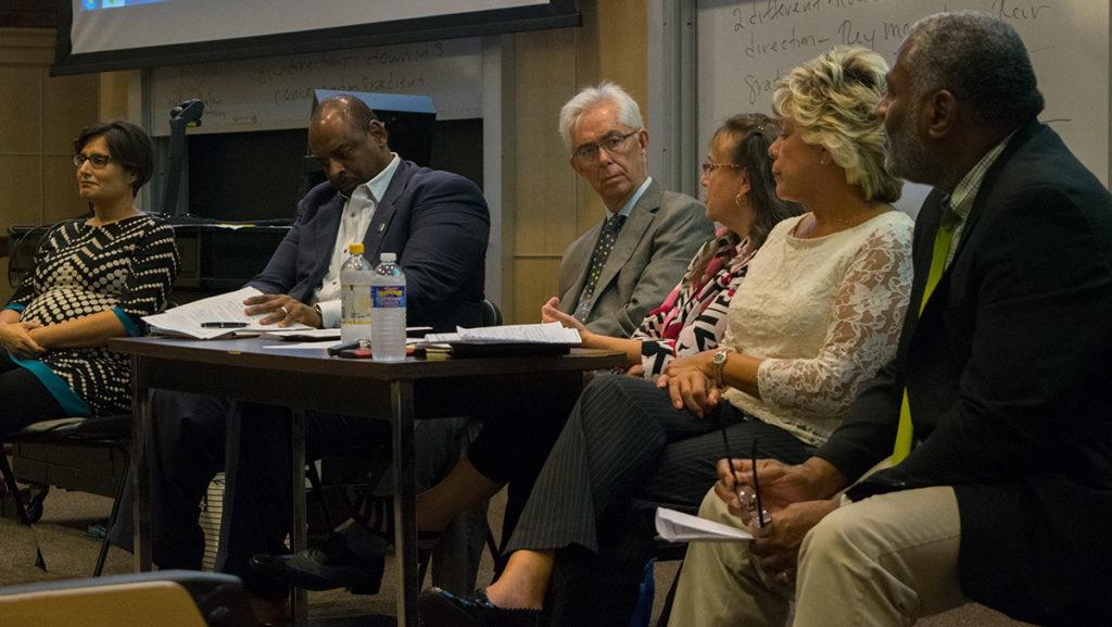 Key leaders of diversity and inclusion initiatives at Ithaca College spoke to about 50 members of the campus community during a panel and Q&A session Sept. 13 in Textor 102, focusing their discussion on increasing community engagement with diversity initiatives at the college. 