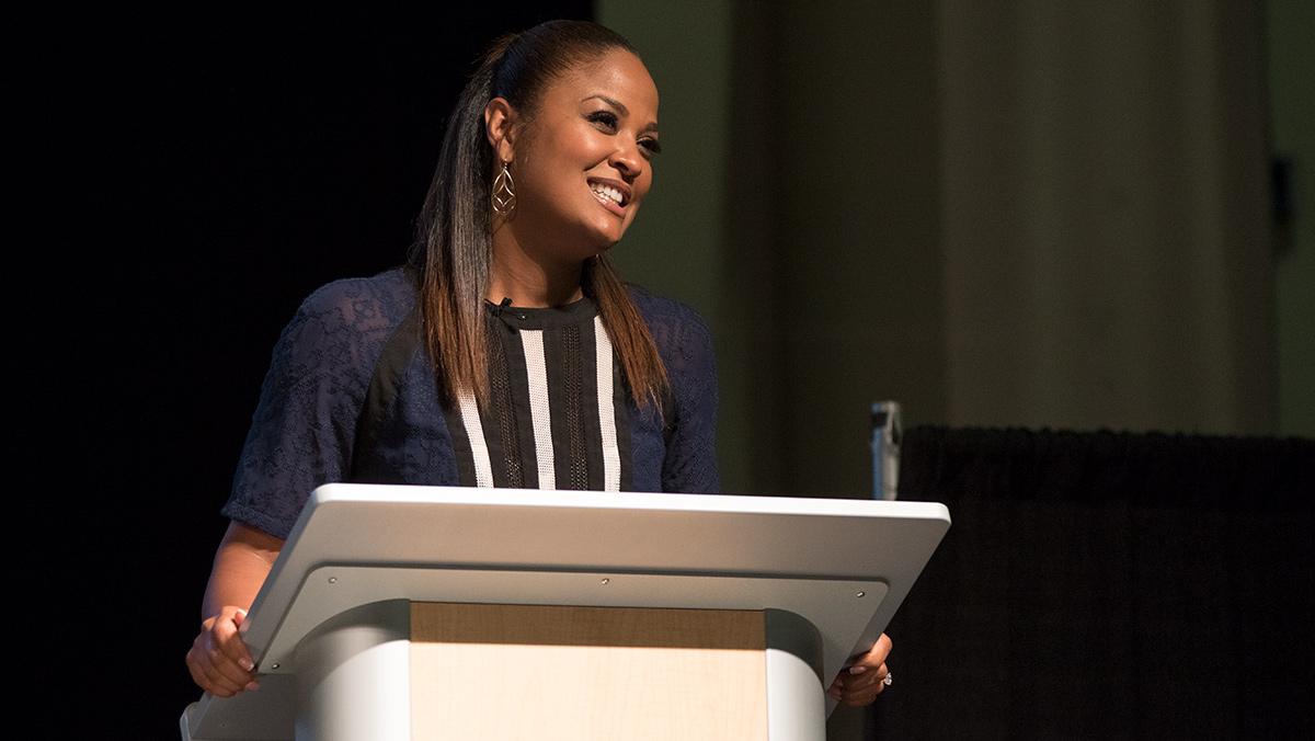 Former boxing champion Laila Ali speaks to Ithaca College community