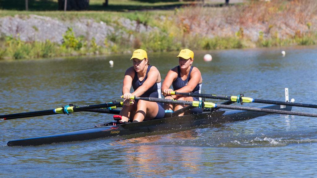 Sophomore Savannah Brija and junior Karina Feitner placed first in its class at the Cayuga Sculling Sprints on Sept. 25 on the Cayuga Inlet.