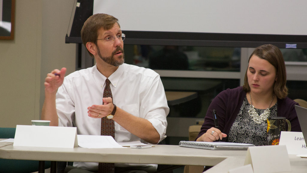Jason Freitag, above, filled in for chairman Tom Swenson at the Faculty Councils Oct. 4 meeting where they discussed retention, the Integrative Core Curriculum and rolling grades.