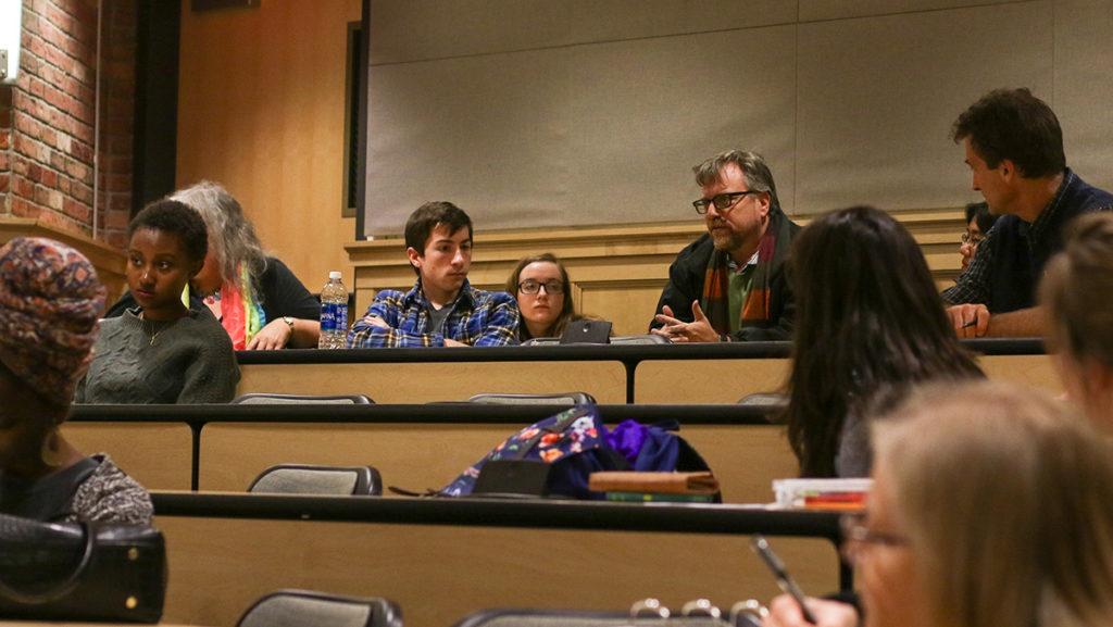 Students, faculty and staff attended an open forum to discuss the results of the 2016 election. Attendees discussed rumors of post-election racial incidents occurring on campus and worries they have about Donald Trumps future presidency. 