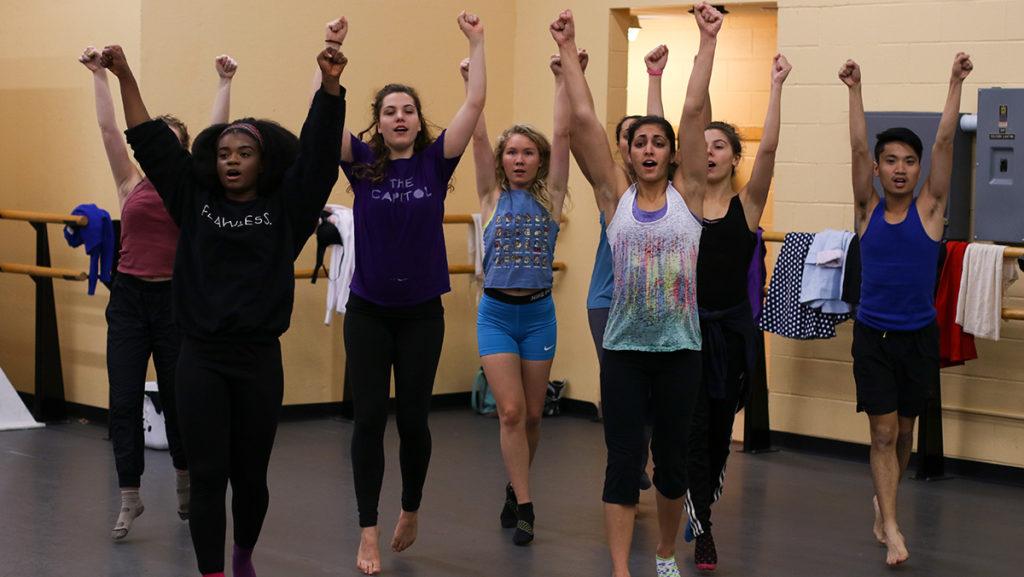 Dancers from Hysterical Creatures rehearse the original play by Lindsay Gilmour, assistant professor in the theater department, the evening of Nov. 14.