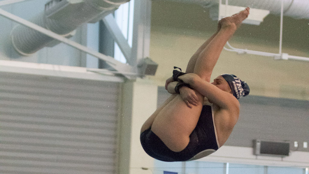 Senior Nickie Griesemer practices Nov. 7 in the Athletics and Events Center. She qualified for the NCAA Championships in the 1-meter and 3-meter diving events in the first meet of the year. 