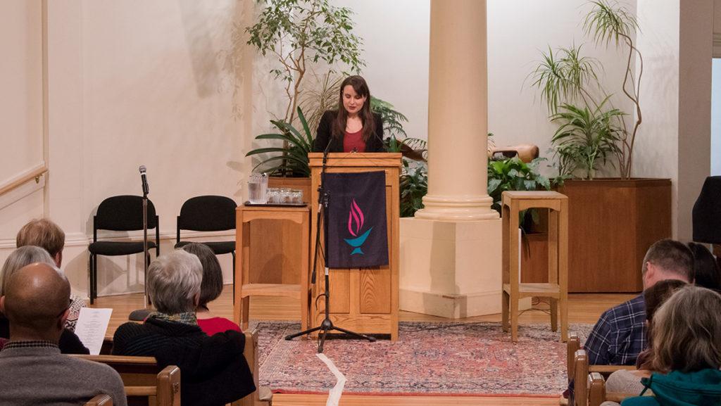Assistant professor Jaime Warburton speaks at the Writer’s Resist event Jan. 15 in Ithaca, the day before Martin Luther King Jr. Day. Warburton writes about how writing can be a form of resistance.