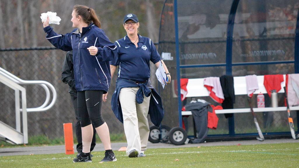 Head coach Tracey Houk walks off the field after the Bombers 2–0 win in the first round of the Empire 8 Championships on November, 6, 2015. She was the head coach for 21 years. 