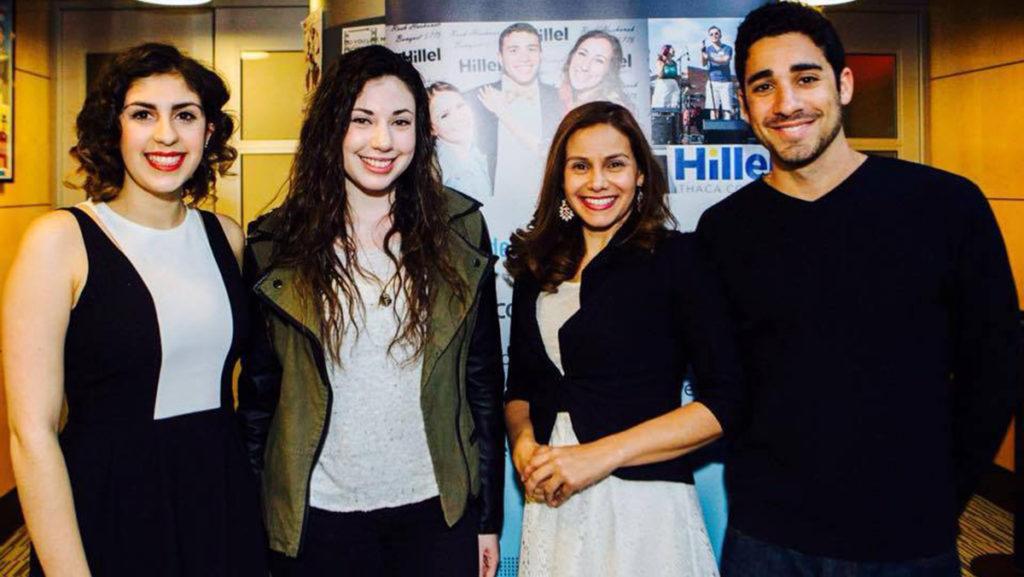 From left, junior Ilana Diamant, senior Tal Eyal, lecturer Mirit Hadar and Joshua Edrich ’15 smile at the 2015 Israel Film Festival. Hadar co-created the festival 4 years ago with help from Igor Khokhlov, the previous director of the college’s sector of Hillel.
