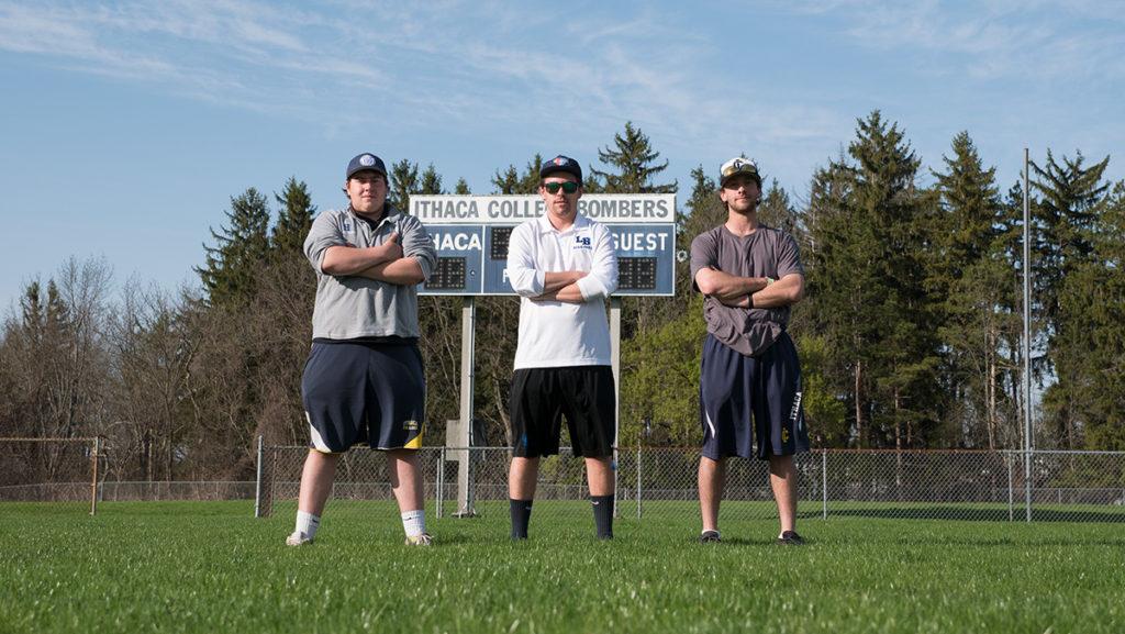 Junior Aaron Jay, senior Jack Fagan and sophomore Mike Moritz are members of the club baseball team and struggle to find practice times for the team. Moritz, along with sophomore Kirby Wilhelm, proposed a bill to the Student Governance Council on April 24 to turf Yavits Field by N-Lot.