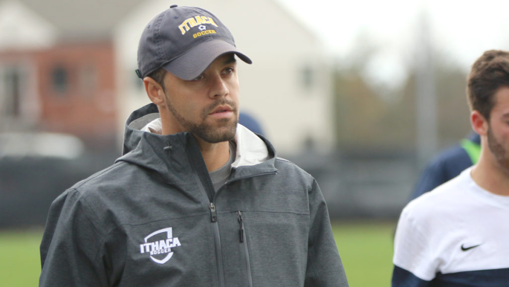 Mens soccer head coach Patrick Ouckama 05 coaches the team November 6, 2015 at Carp Wood Field in the Empire 8 Semifinal game against Elmira College, finishing the game in a 0–0 tie. He resigned after two years as head coach.