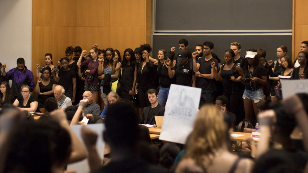 Black Students United at Cornell University interrupted a University Assembly’s meeting to demand changes to the college’s campus code of conduct regarding free speech after a series of racial incidents that happened on or near Cornell Universitys campus. 