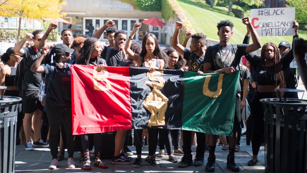 Black Students United at Cornell University protest outside of Day Hall on Cornell University’s campus Sept. 20.  