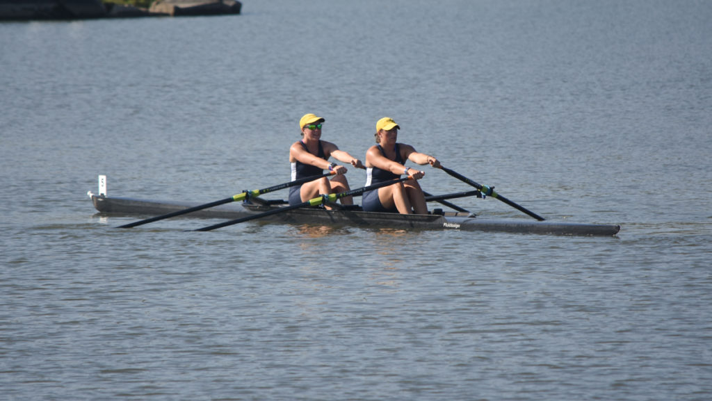 Junior Savannah Brija and senior Libby Burns raced across Cayuga Lake during the Cayuga Sculling Sprints regatta Sept. 24. Brija and Burns placed second overall with a time of 16:04.9.
