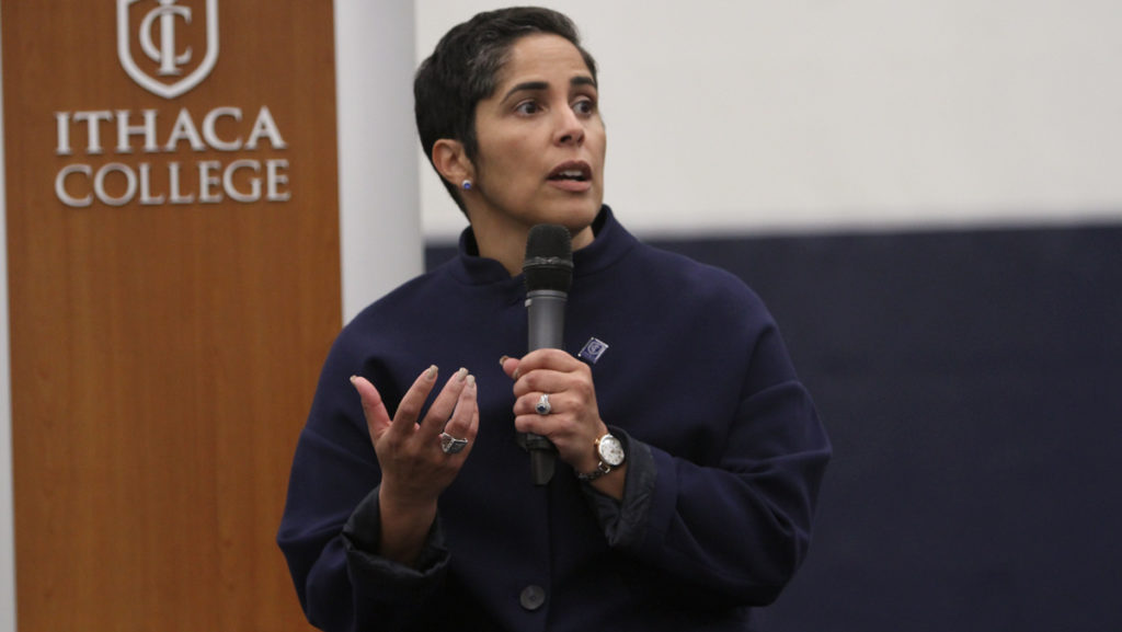 President Shirley M. Collado hosted the All-Student Gathering in the Athletics and Events Center, with the goal of building a connection between herself and the students on campus.