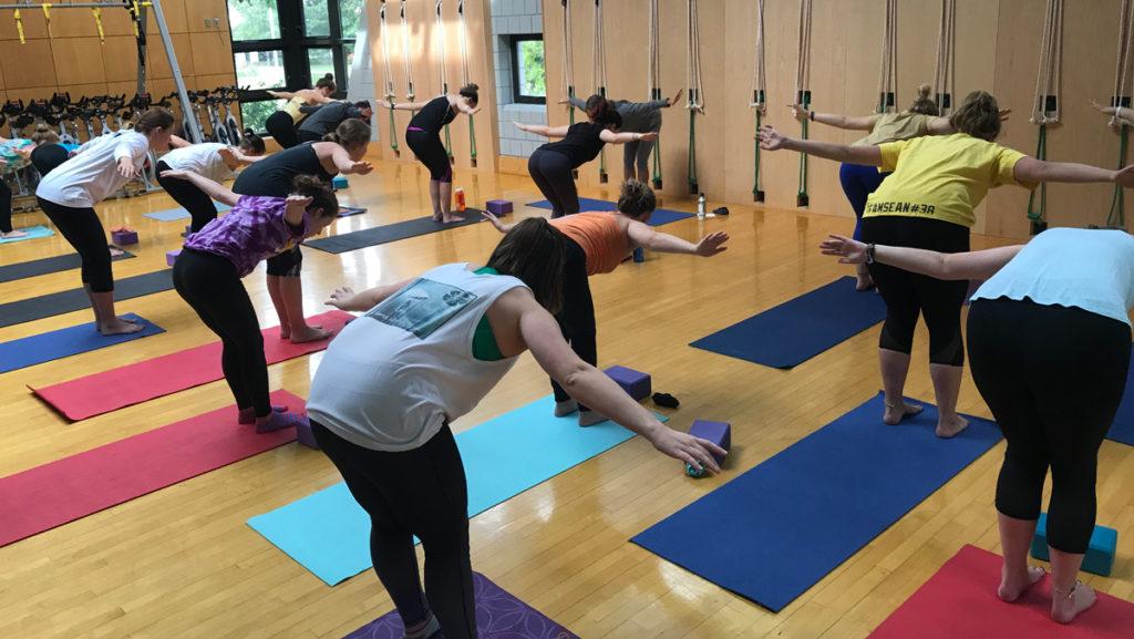 Ithaca College freshmen participated in a yoga class at the Fitness Center on Sept. 2.