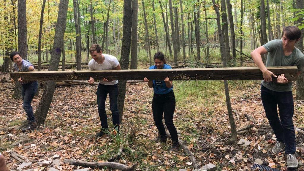 From left, senior Sarah Stuart-Sikowitz, junior Oscar Mayer, junior Madeline Mathers and sophomore Sam Hillmann work on one of many projects to preserve the IC Natural Lands.