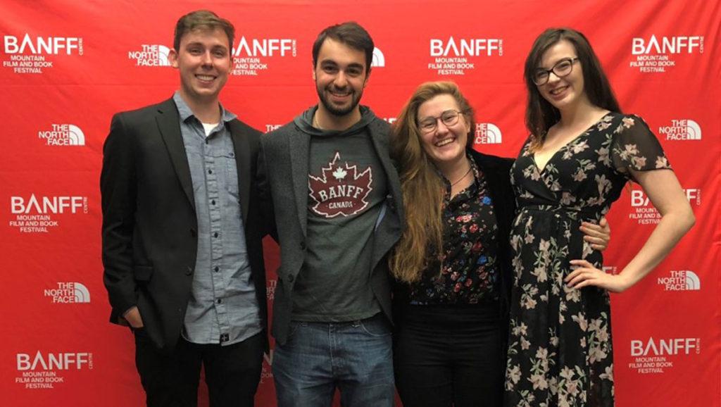 From left, Eddie Mostert 17, Will Greg 17, Madeline Van Dam 17, and senior Julia Keahey pose on the red carpet at the Banff Mountain Film festival in Canada. Banff features short films and documentaries on mountain life. 