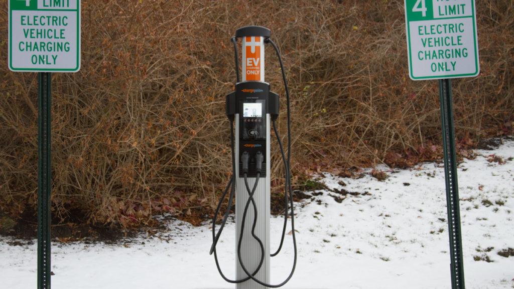 A charging station for electric vehicles was installed in the Visitors Lot on Dec. 8. 