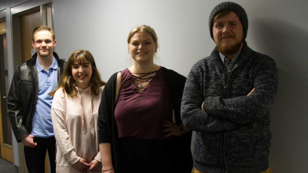 From left, actor Eric Hambury, juniors Emma Beedenbender, Casey Schoch and sophomore Charlie Simmons worked together to produce a short film titled Dead Weight, which landed a contract with Amazon Prime. 